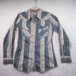 Wrangler‎ Retro Men's Western Pearl Snap Shirt M Blue Striped Cowboy Rodeo Yoke